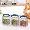BPA Free 800 ML Plastic Airtight Jar Containers for Kitchen Storage Set of 3 | Cereals, Pulses, Dry Fruits and Snacks Box Container | Kitchen Accessories Items for Home | Blue