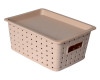 Kuber Industries BPA Free Attractive Design Multipurpose Large Trendy Storage Basket With Lid|Material-Plastic|Color-Beige