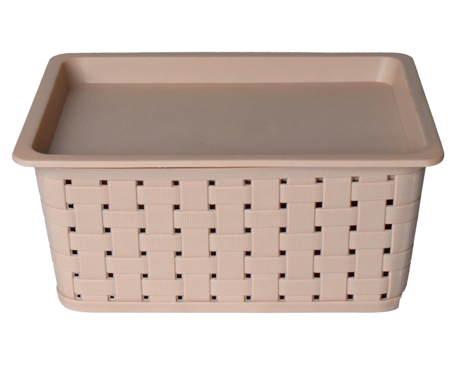 Kuber Industries BPA Free Attractive Design Multipurpose Large Trendy Storage Basket With Lid|Material-Plastic|Color-Beige