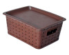 Kuber Industries BPA Free Attractive Design Multipurpose Large Trendy Storage Basket With Lid|Material-Plastic|Color-Brown