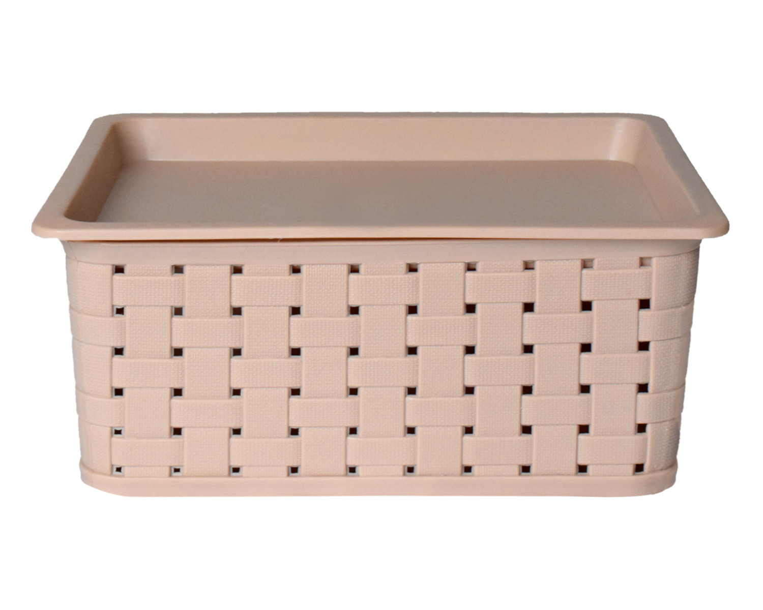 Kuber Industries BPA Free Attractive Design Multipurpose Large Trendy Storage Basket With Lid|Material-Plastic|Color-Gray,Beige|Pack of 2