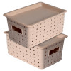Kuber Industries BPA Free Attractive Design Multipurpose Small Trendy Storage Basket With Lid|Material-Plastic|Color-Beige|Pack of 2