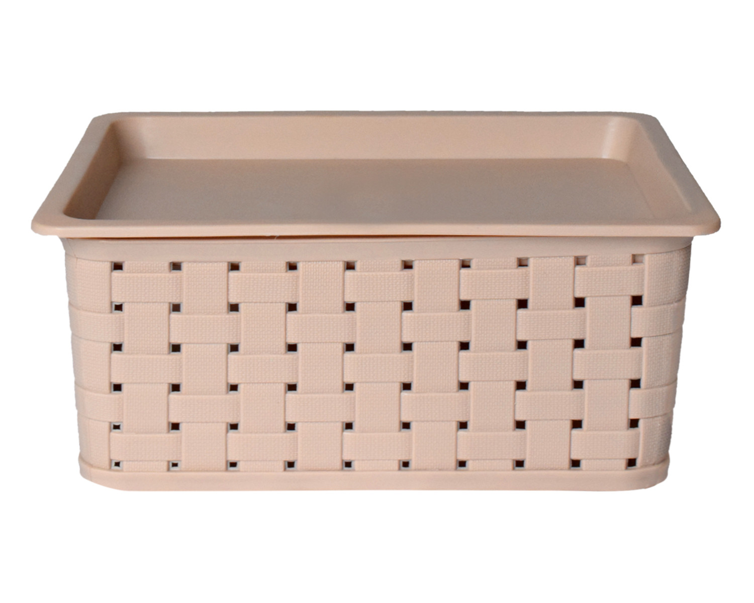Kuber Industries BPA Free Attractive Design Multipurpose Small Trendy Storage Basket With Lid|Material-Plastic|Color-Beige|Pack of 2