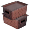 Kuber Industries BPA Free Attractive Design Multipurpose Small Trendy Storage Basket With Lid|Material-Plastic|Color-Brown|Pack of 2