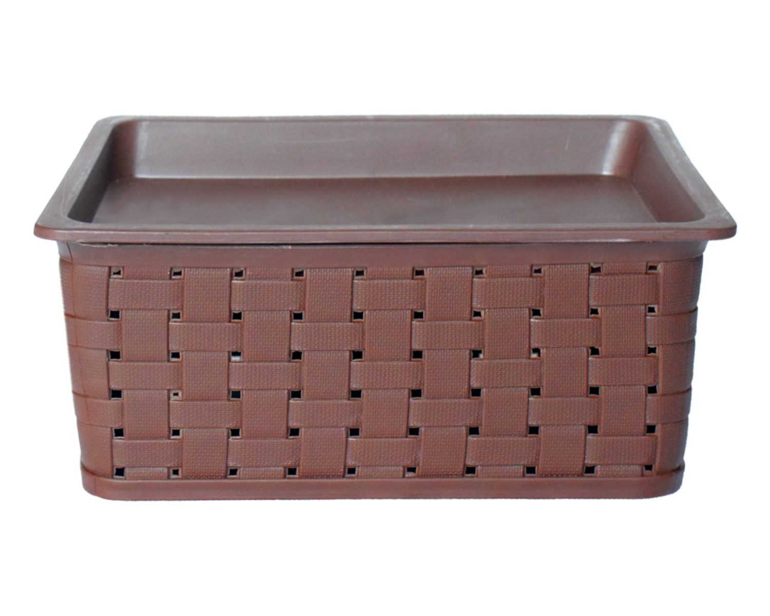 Kuber Industries BPA Free Attractive Design Multipurpose Small Trendy Storage Basket With Lid|Material-Plastic|Color-Brown|Pack of 2