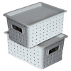 Kuber Industries BPA Free Attractive Design Multipurpose Small Trendy Storage Basket With Lid|Material-Plastic|Color-Gray|Pack of 2