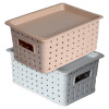 Kuber Industries BPA Free Attractive Design Multipurpose Small Trendy Storage Basket With Lid|Material-Plastic|Color-Gray,Beige|Pack of 2