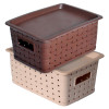 Kuber Industries BPA Free Attractive Design Multipurpose Small Trendy Storage Basket With Lid|Material-Plastic|Color-Brown,Beige|Pack of 2