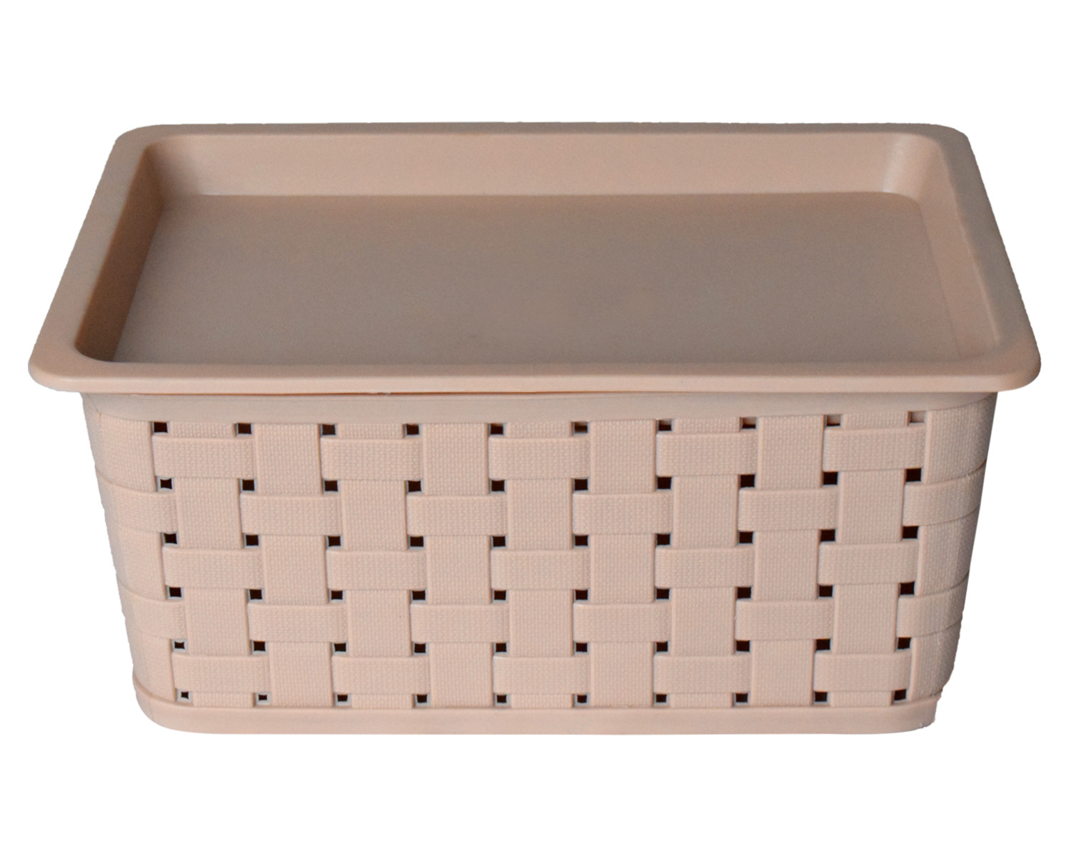 Kuber Industries BPA Free Attractive Design Multipurpose Small Trendy Storage Basket With Lid|Material-Plastic|Color-Light Brown|Pack of 2
