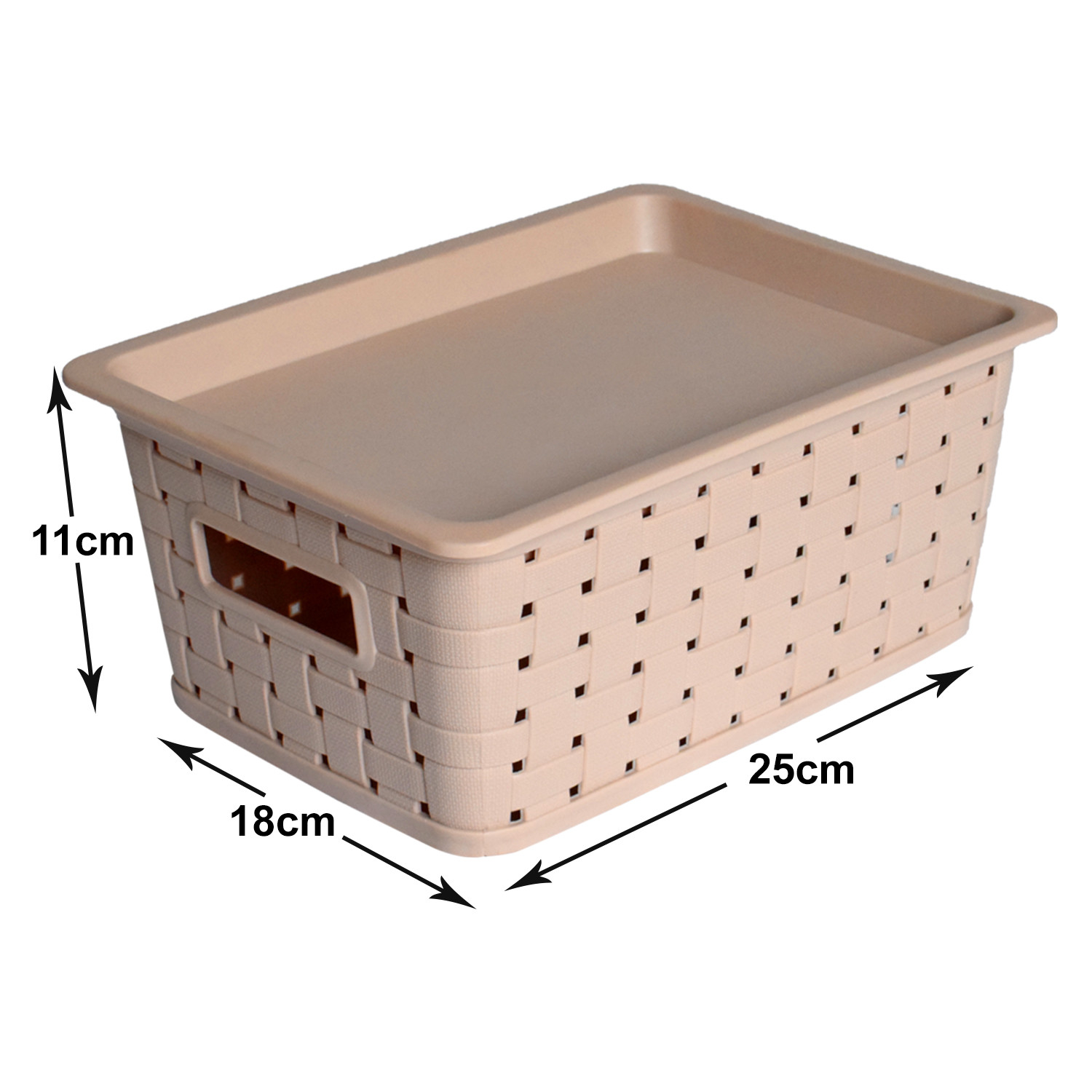 Kuber Industries BPA Free Attractive Design Multipurpose Small Trendy Storage Basket With Lid|Material-Plastic|Color-Light Brown|Pack of 2
