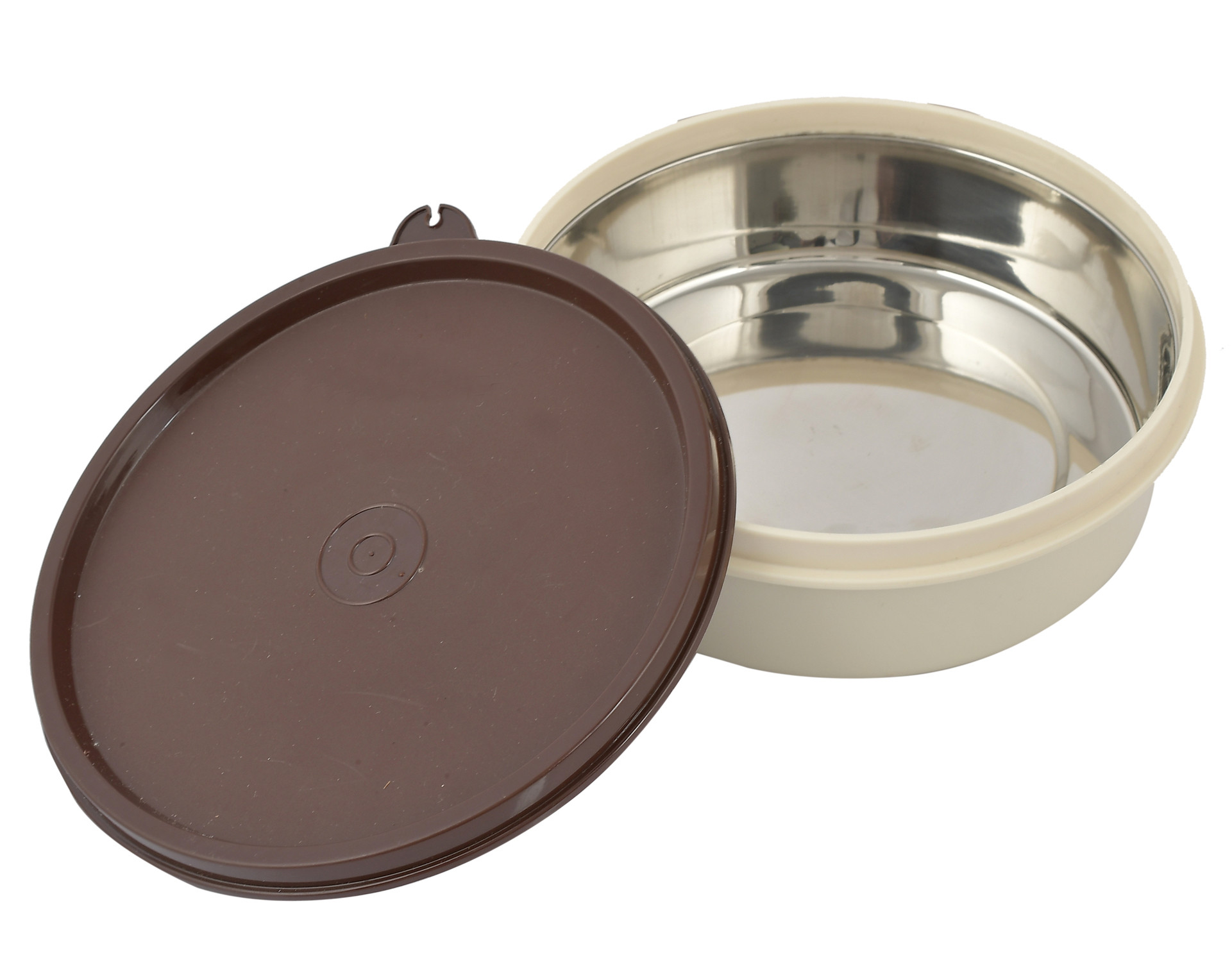 Kuber Industries BPA Free Food Grade Microwave Safe Inner Steel Lunch Containers Set, Set of 2 (Cream & Brown)-HS42KUBMART25141