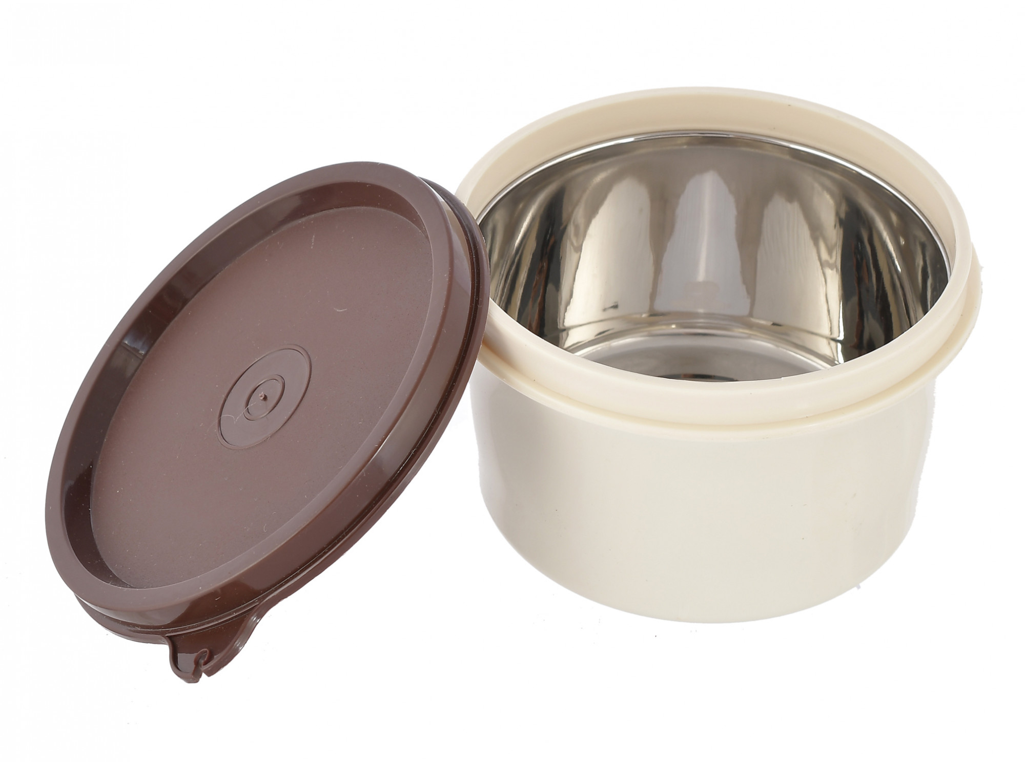 Kuber Industries BPA Free Food Grade Microwave Safe Inner Steel Lunch Containers Set, Set of 2 (Cream & Brown)-HS42KUBMART25141