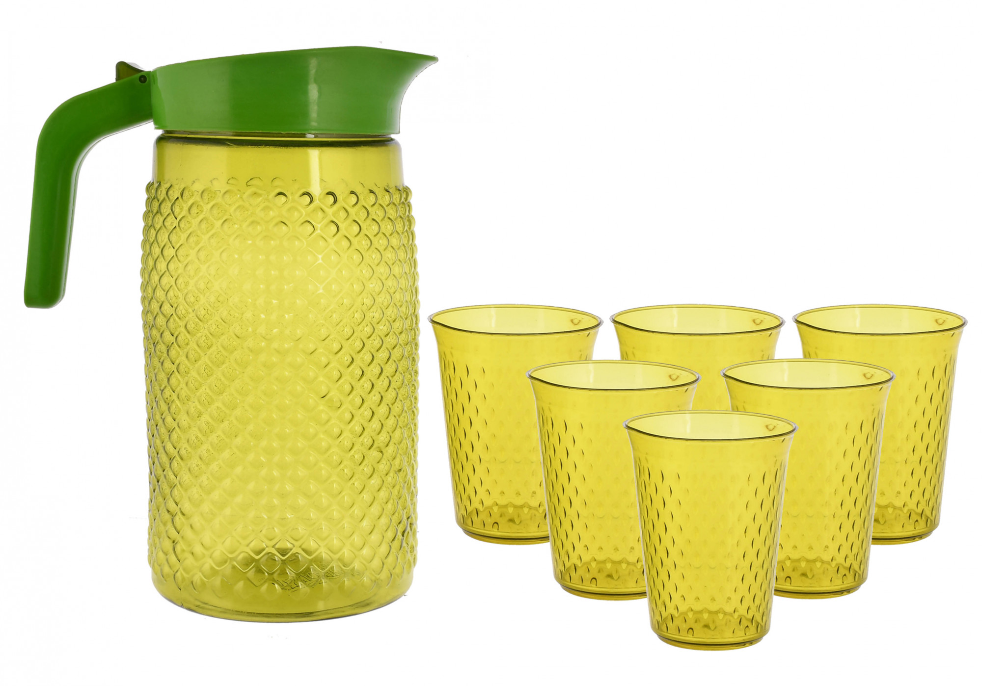 Kuber Industries BPA Free Leak Proof Unbreakable Plastic Water Jug with 6 Tumblers Drinkware Set (Green)