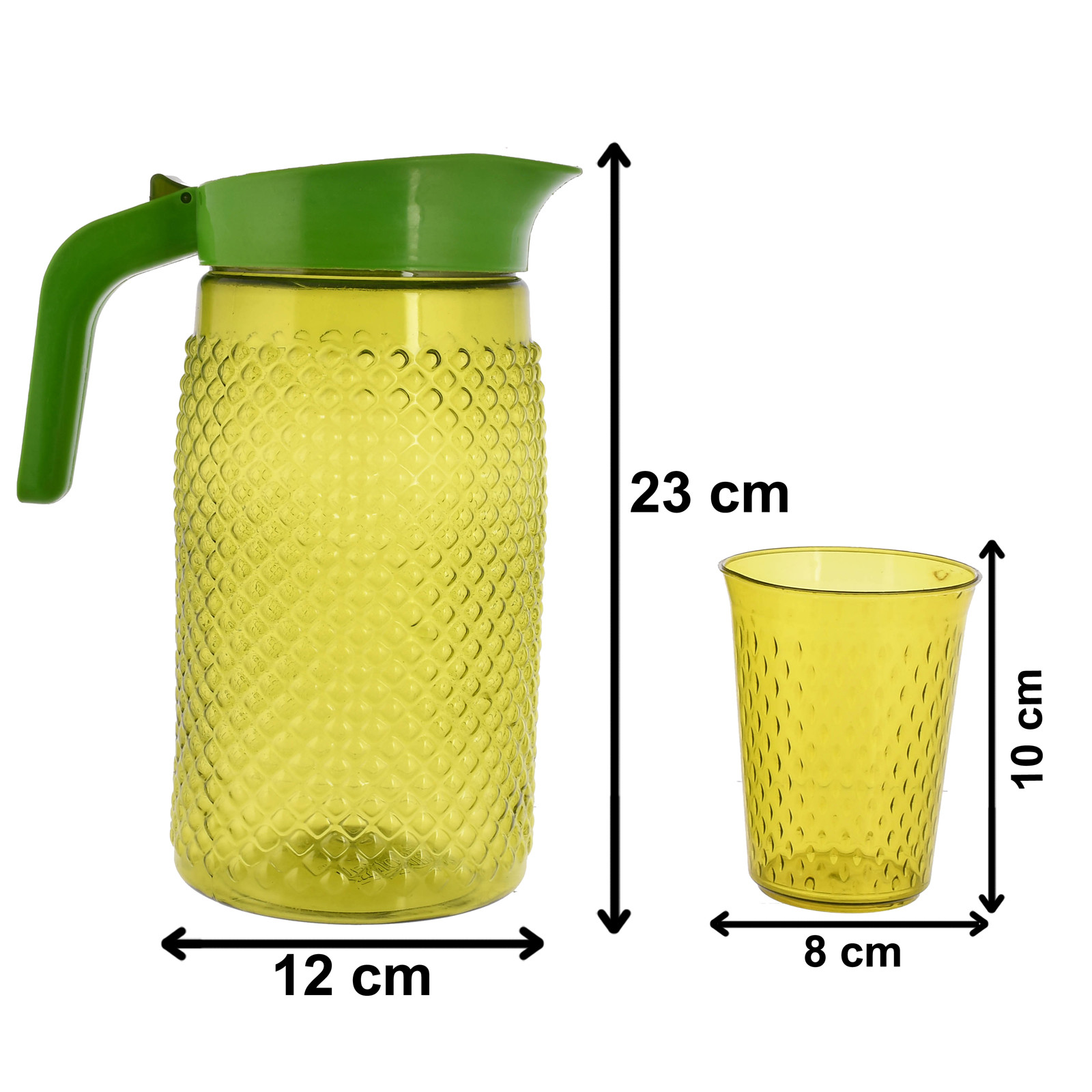Kuber Industries BPA Free Leak Proof Unbreakable Plastic Water Jug with 6 Tumblers Drinkware Set (Green)