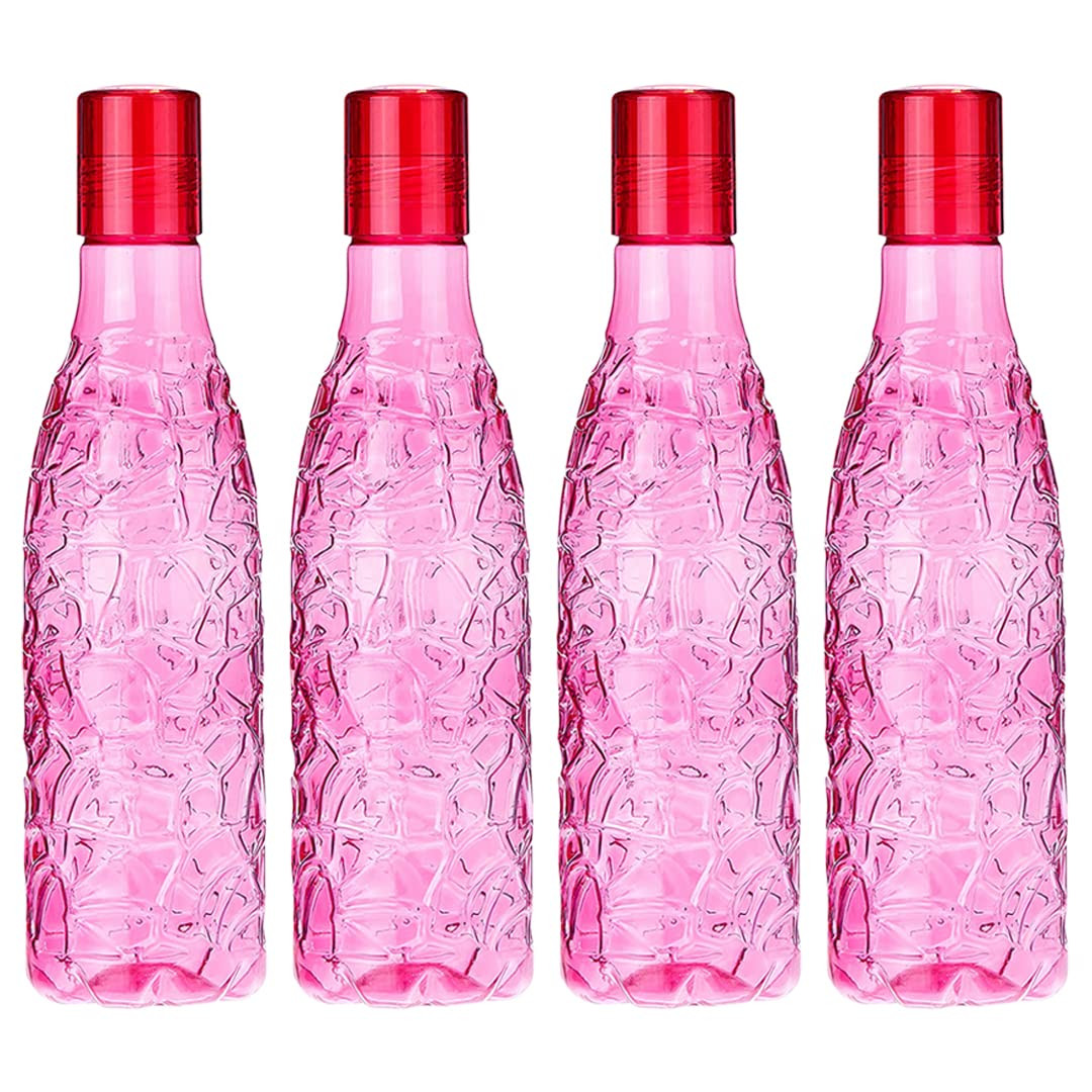 Kuber Industries BPA-Free Plastic Water Bottle | Leak Proof, Firm Grip, 100% Food Grade Plastic Bottles | For Home, Office, School & Gym | Unbreakable, Freezer Proof, Fridge Water Bottle | Pack of 4 - Pink