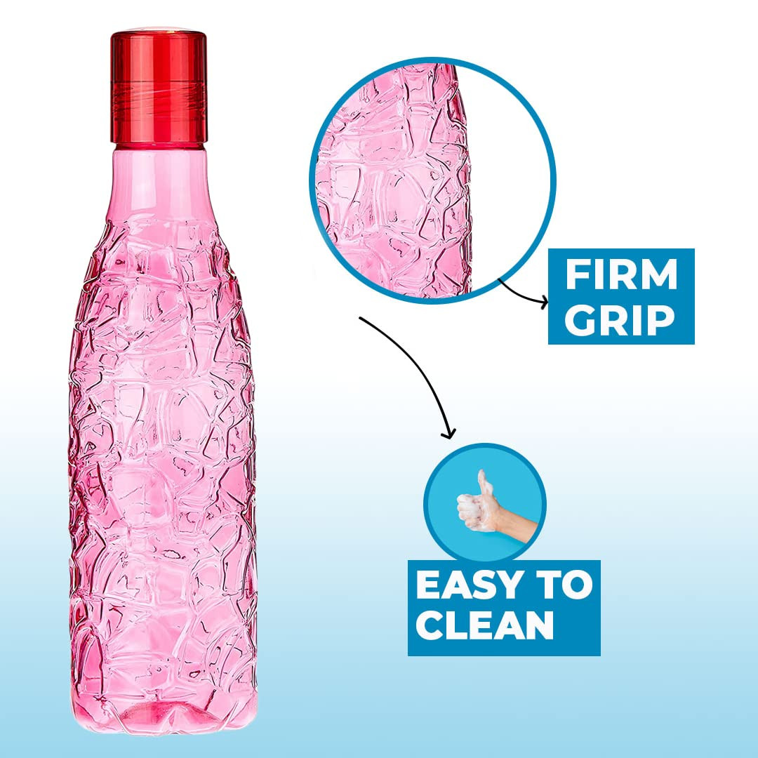 Kuber Industries BPA-Free Plastic Water Bottle | Leak Proof, Firm Grip, 100% Food Grade Plastic Bottles | For Home, Office, School & Gym | Unbreakable, Freezer Proof, Fridge Water Bottle | Pack of 4 - Pink