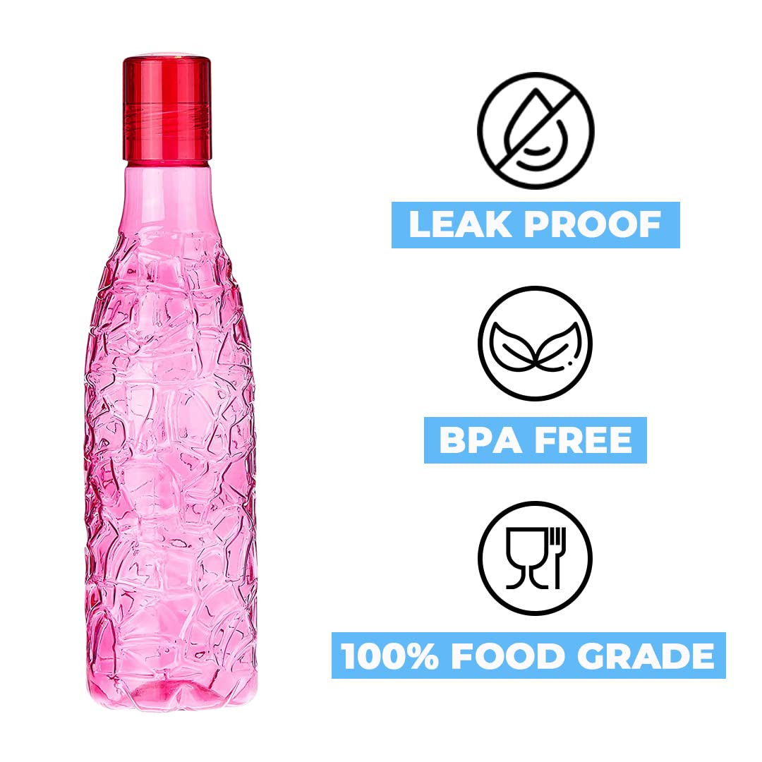Kuber Industries BPA-Free Plastic Water Bottle | Leak Proof, Firm Grip, 100% Food Grade Plastic Bottles | For Home, Office, School & Gym | Unbreakable, Freezer Proof, Fridge Water Bottle | Pack of 4 - Pink