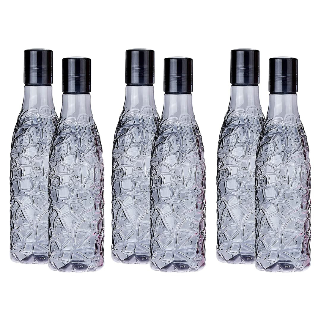 Kuber Industries BPA-Free Plastic Water Bottle | Leak Proof, Firm Grip, 100% Food Grade Plastic Bottles | For Home, Office, School & Gym | Unbreakable, Freezer Proof, Fridge Water Bottle | Pack of 6 - Black