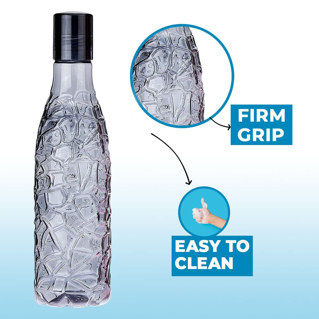 Kuber Industries BPA-Free Plastic Water Bottle | Leak Proof, Firm Grip, 100% Food Grade Plastic Bottles | For Home, Office, School & Gym | Unbreakable, Freezer Proof, Fridge Water Bottle | Pack of 6 - Black
