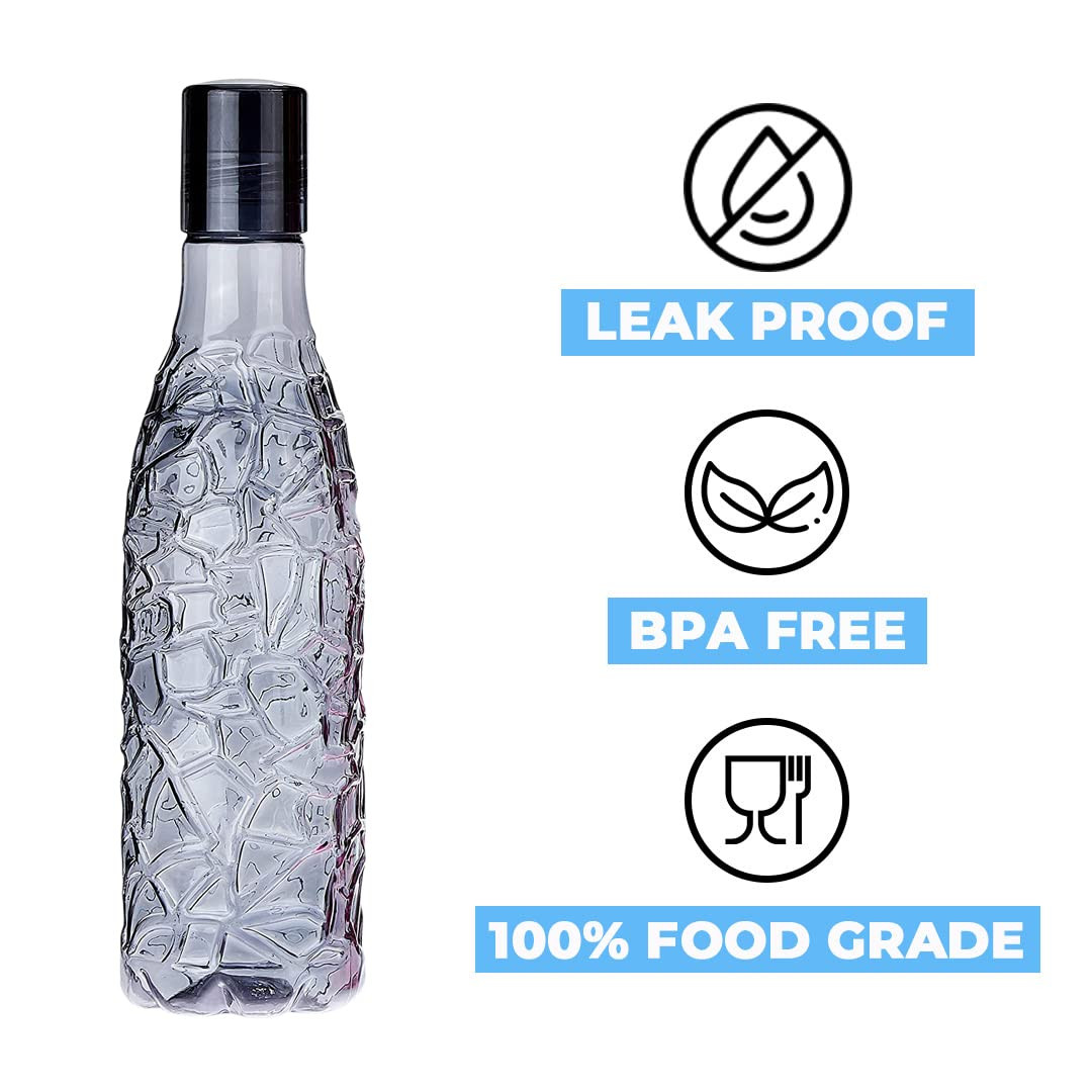 Kuber Industries BPA-Free Plastic Water Bottle | Leak Proof, Firm Grip, 100% Food Grade Plastic Bottles | For Home, Office, School & Gym | Unbreakable, Freezer Proof, Fridge Water Bottle | Pack of 6 - Black