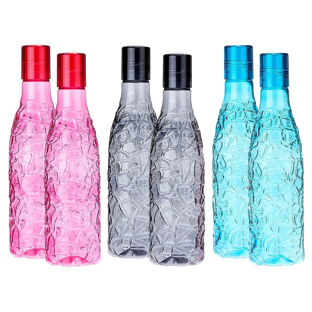 Kuber Industries BPA-Free Plastic Water Bottle | Leak Proof, Firm Grip, 100% Food Grade Plastic Bottles | For Home, Office, School & Gym | Unbreakable, Freezer Proof, Fridge Water Bottle | Pack of 6 - Multicolour