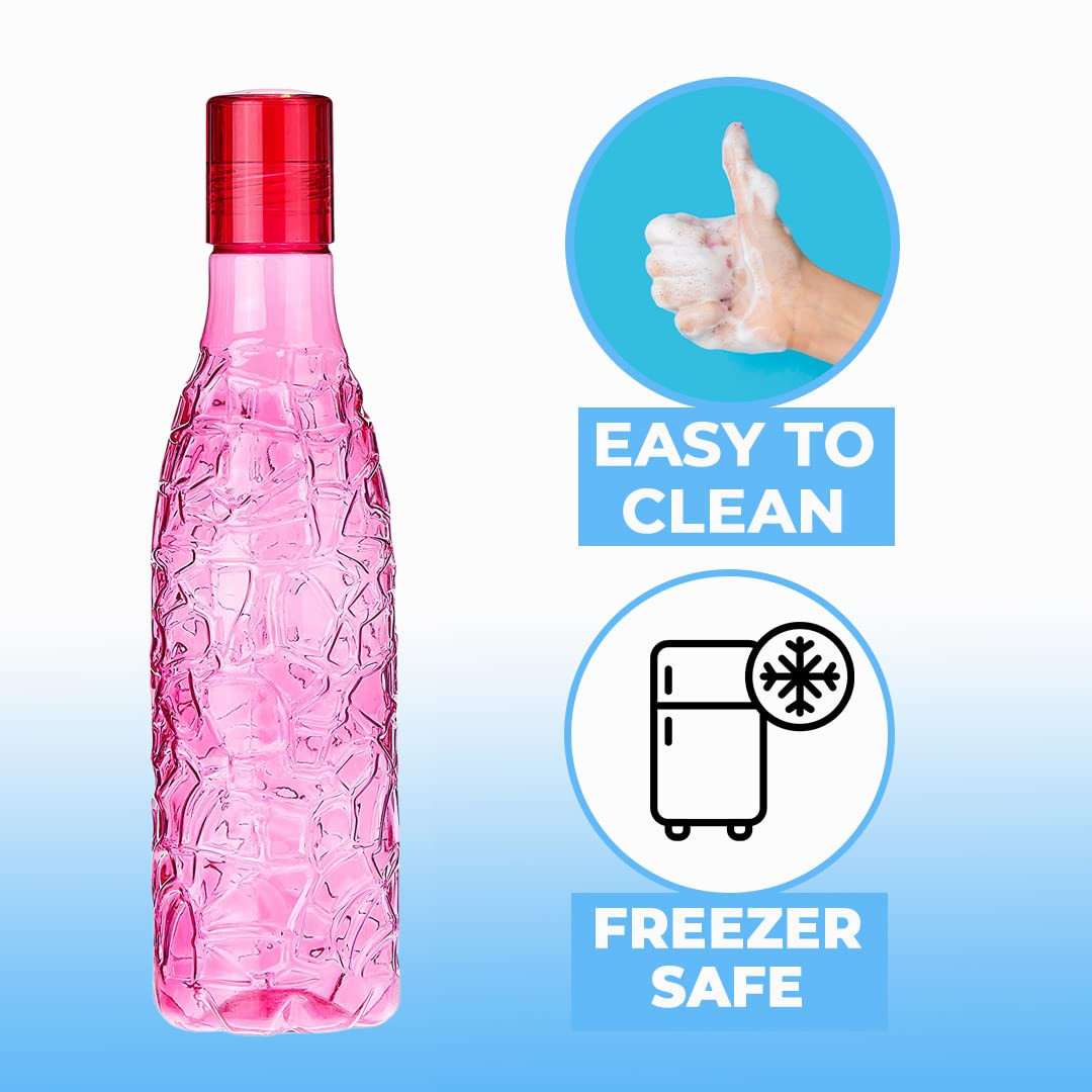Kuber Industries BPA-Free Plastic Water Bottle | Leak Proof, Firm Grip, 100% Food Grade Plastic Bottles | For Home, Office, School & Gym | Unbreakable, Freezer Proof, Fridge Water Bottle | Pack of 6 - Multicolour