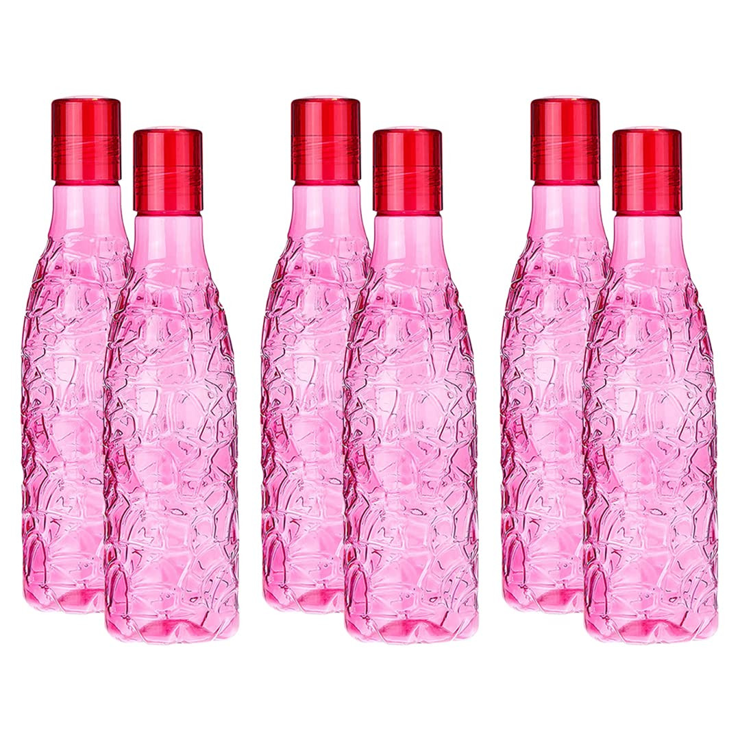 Kuber Industries BPA-Free Plastic Water Bottle | Leak Proof, Firm Grip, 100% Food Grade Plastic Bottles | Unbreakable, Freezer Proof, Fridge Water Bottle | Pack of 6 - Pink