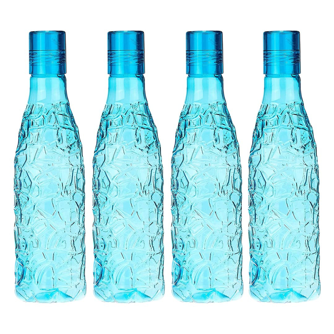 Kuber Industries BPA-Free Plastic Water Bottle | Leak Proof, Firm Grip, 100% Food Grade Plastic Bottles | Unbreakable, Freezer Proof, Fridge Water Bottle | Pack of 4 - Blue
