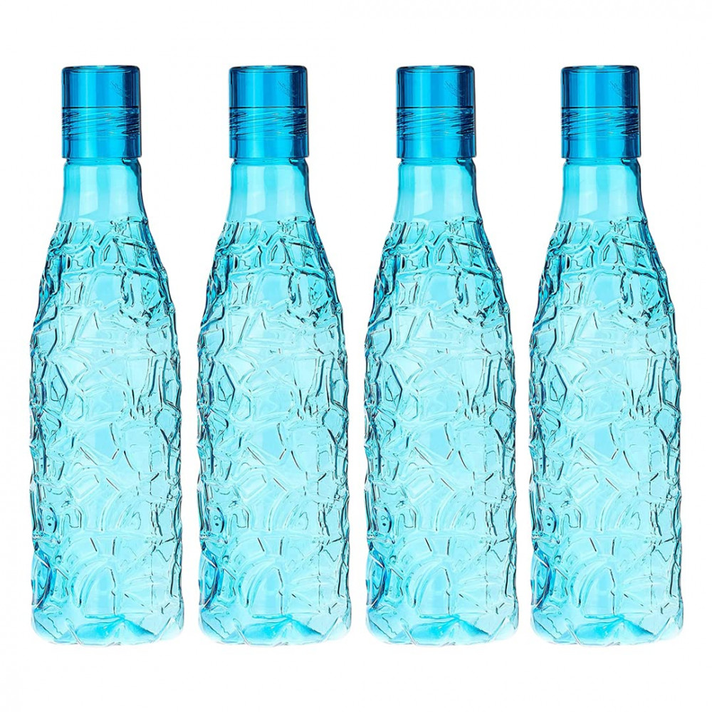 Kuber Industries BPA-Free Plastic Water Bottle | Leak Proof, Firm Grip, 100% Food Grade Plastic Bottles | Unbreakable, Freezer Proof, Fridge Water Bottle | Pack of 4 - Blue