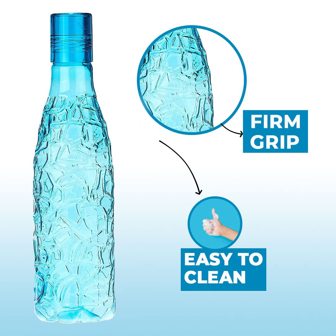 Kuber Industries BPA-Free Plastic Water Bottle | Leak Proof, Firm Grip, 100% Food Grade Plastic Bottles | Unbreakable, Freezer Proof, Fridge Water Bottle | Pack of 4 - Blue