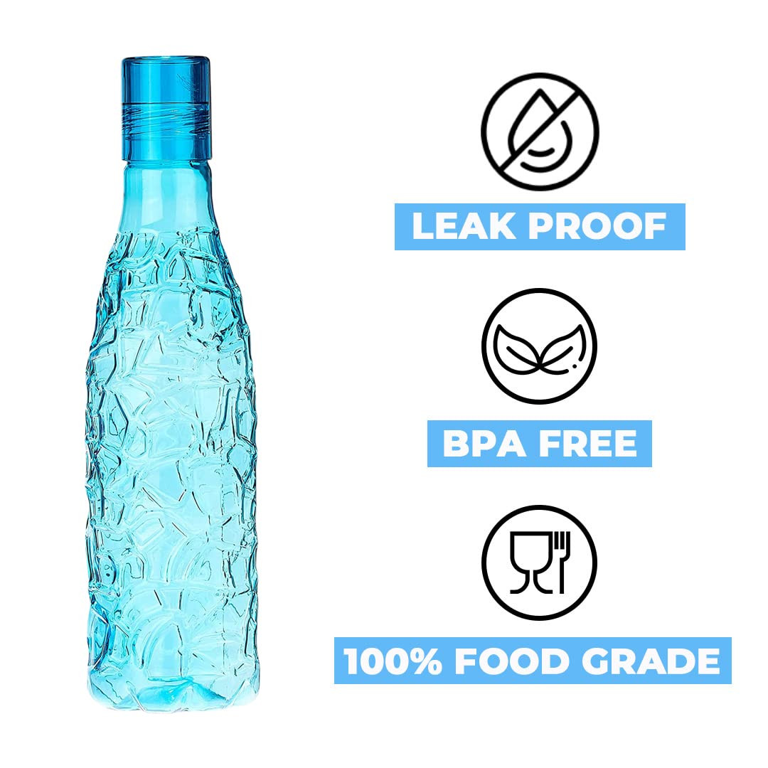 Kuber Industries BPA-Free Plastic Water Bottle | Leak Proof, Firm Grip, 100% Food Grade Plastic Bottles | Unbreakable, Freezer Proof, Fridge Water Bottle | Pack of 4 - Blue