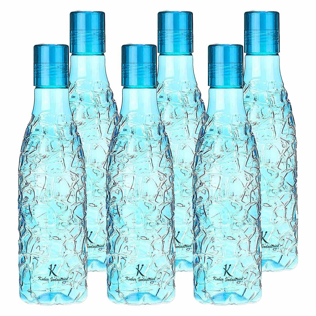 Kuber Industries BPA-Free Plastic Water Bottle | Leak Proof, Firm Grip,100% Food Grade Plastic Bottles | Unbreakable, Freezer Proof, Fridge Water Bottle | Pack of 6 - Blue