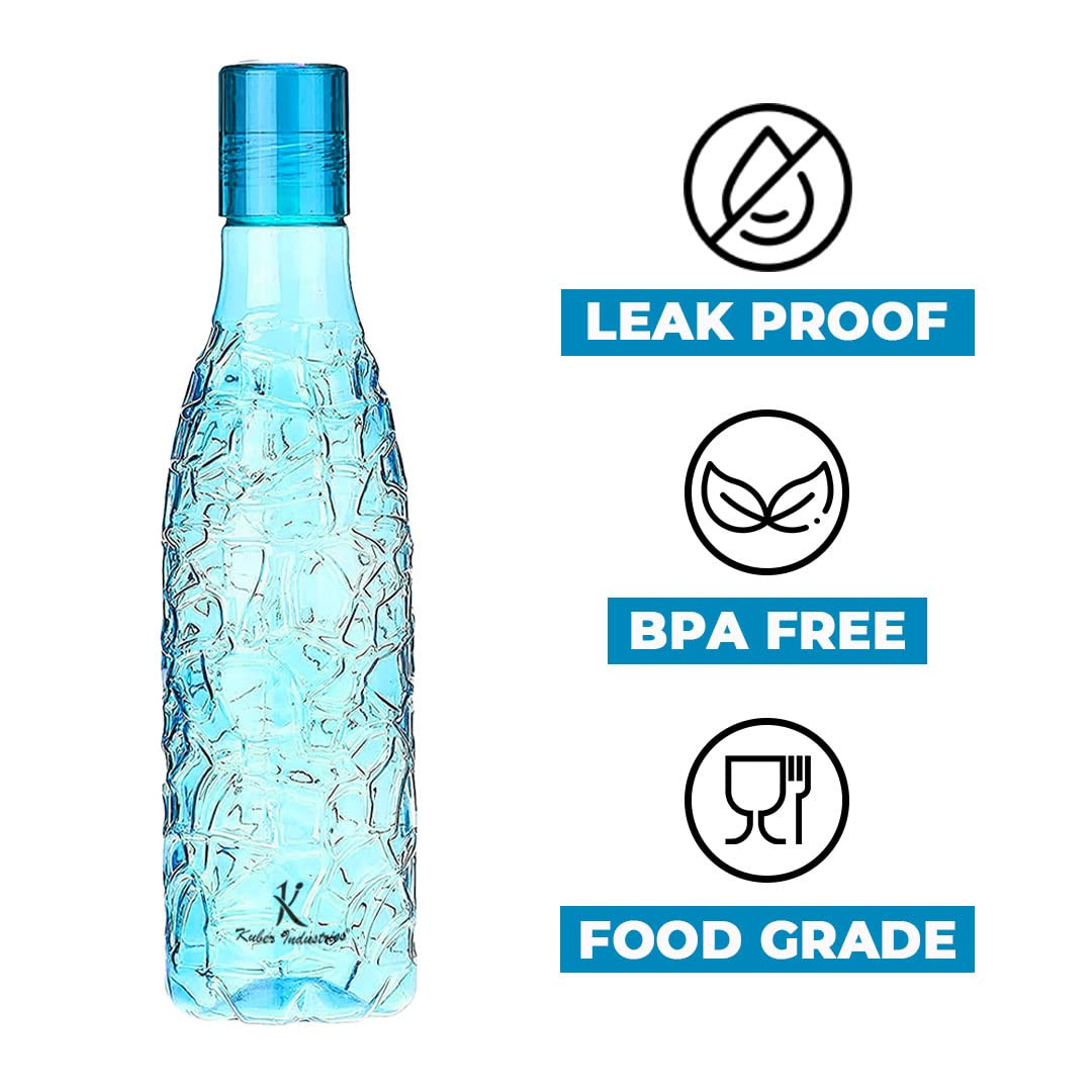 Kuber Industries BPA-Free Plastic Water Bottle | Leak Proof, Firm Grip,100% Food Grade Plastic Bottles | Unbreakable, Freezer Proof, Fridge Water Bottle | Pack of 6 - Blue