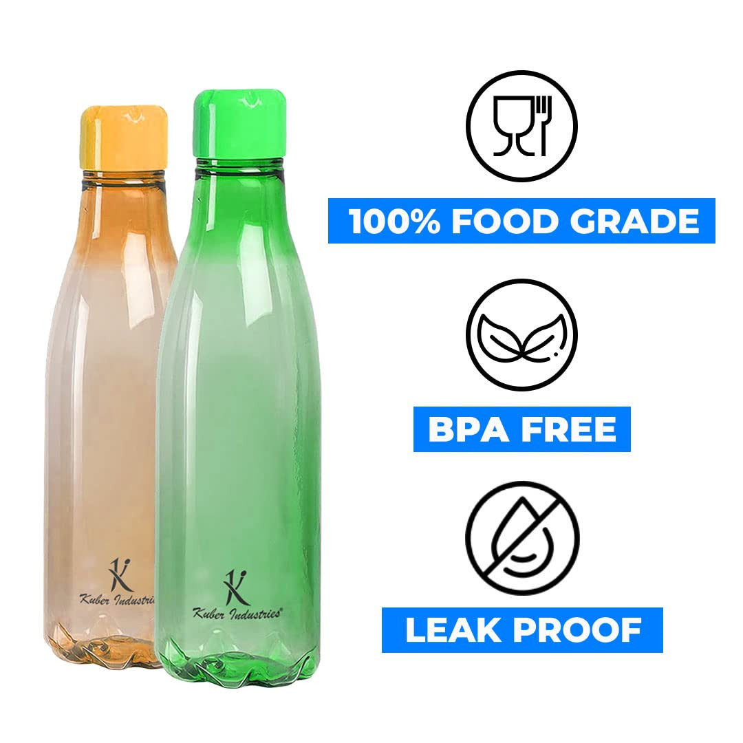 Kuber Industries BPA Free Plastic Water Bottles | Unbreakable, Leak Proof, 100% Food Grade Plastic | For Kids & Adults | Refrigerator Plastic Bottle Set of 4 - Assorted