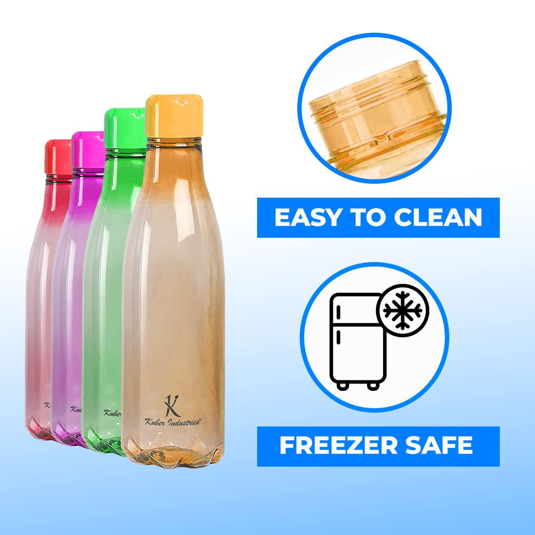 Kuber Industries BPA Free Plastic Water Bottles | Unbreakable, Leak Proof, 100% Food Grade Plastic | For Kids & Adults | Refrigerator Plastic Bottle Set of 4 - Assorted
