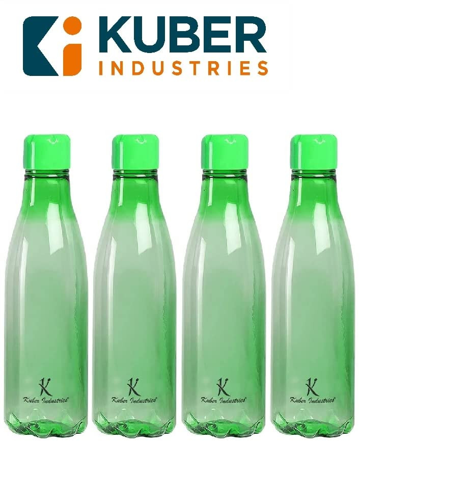 Kuber Industries BPA Free Plastic Water Bottles | Unbreakable, Leak Proof, 100% Food Grade Plastic | For Kids & Adults | Refrigerator Plastic Bottle Set of 4 - Green