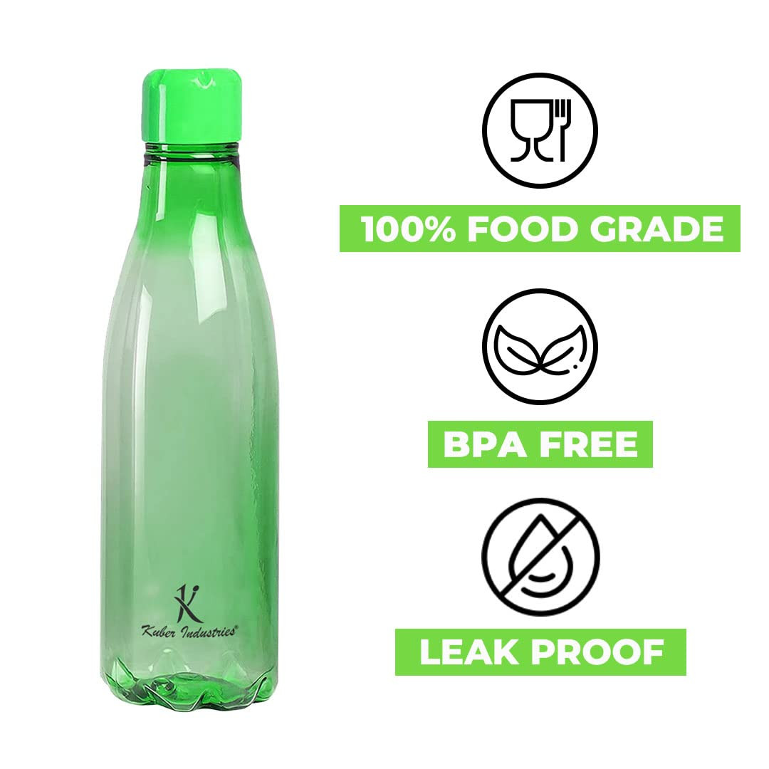 Kuber Industries BPA Free Plastic Water Bottles | Unbreakable, Leak Proof, 100% Food Grade Plastic | For Kids & Adults | Refrigerator Plastic Bottle Set of 4 - Green