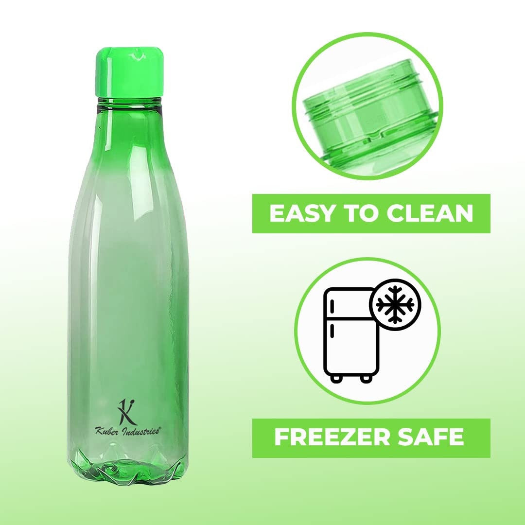 Kuber Industries BPA Free Plastic Water Bottles | Unbreakable, Leak Proof, 100% Food Grade Plastic | For Kids & Adults | Refrigerator Plastic Bottle Set of 4 - Green