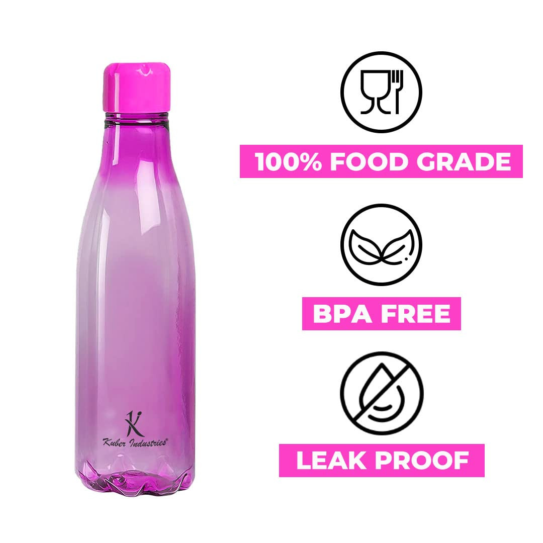 Kuber Industries BPA Free Plastic Water Bottles | Unbreakable, Leak Proof, 100% Food Grade Plastic | For Kids & Adults | Refrigerator Plastic Bottle Set of 4 - Pink