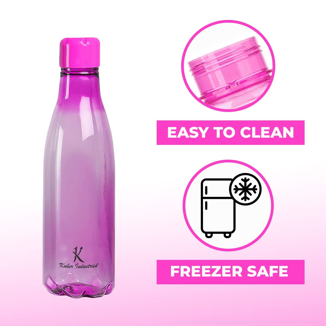 Kuber Industries BPA Free Plastic Water Bottles | Unbreakable, Leak Proof, 100% Food Grade Plastic | For Kids & Adults | Refrigerator Plastic Bottle Set of 4 - Pink