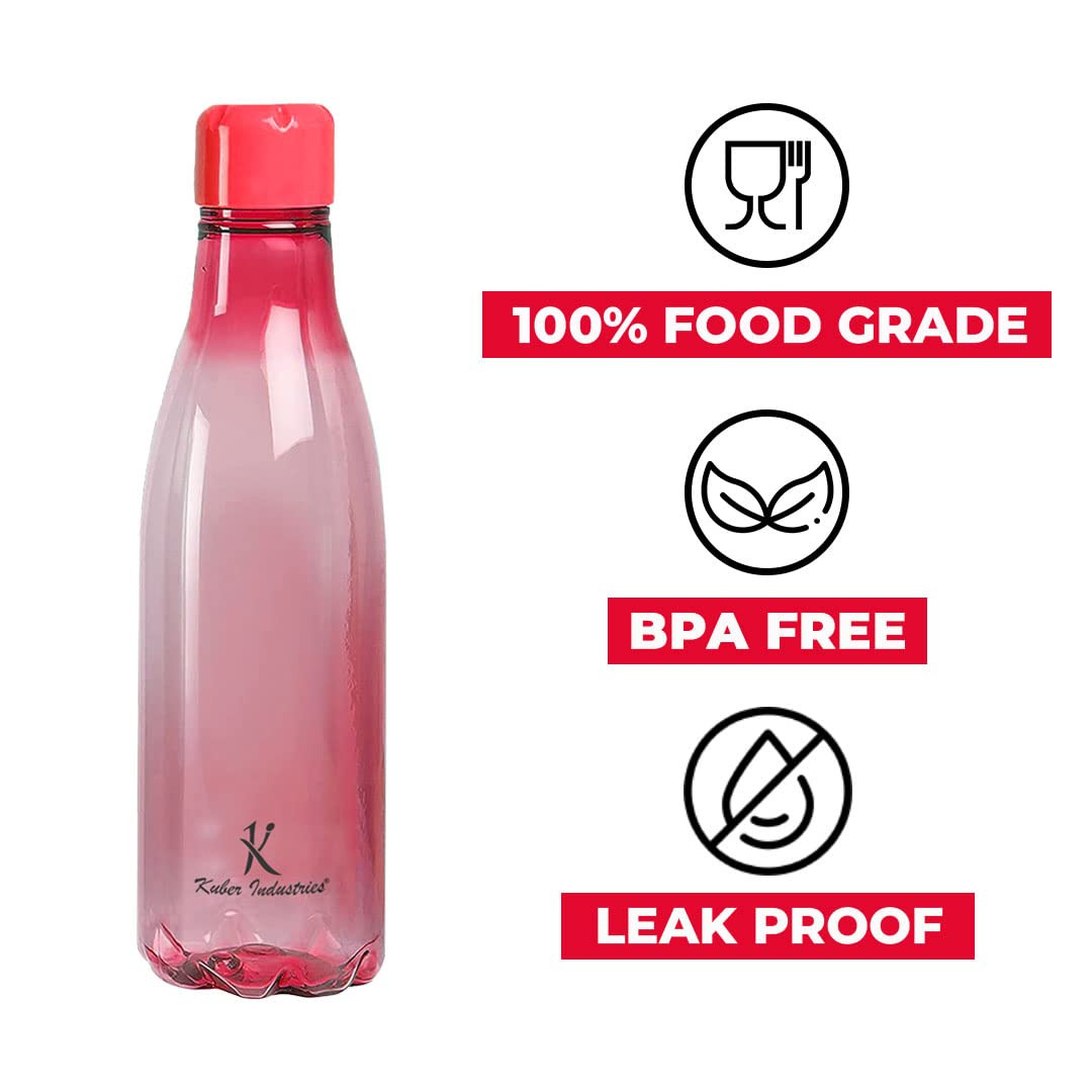 Kuber Industries BPA Free Plastic Water Bottles | Unbreakable, Leak Proof, 100% Food Grade Plastic | For Kids & Adults | Refrigerator Plastic Bottle Set of 4 - Red