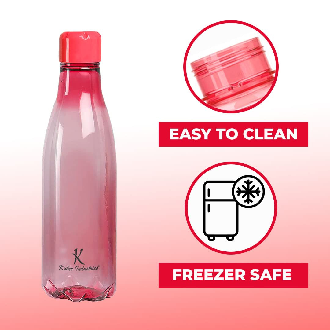 Kuber Industries BPA Free Plastic Water Bottles | Unbreakable, Leak Proof, 100% Food Grade Plastic | For Kids & Adults | Refrigerator Plastic Bottle Set of 4 - Red