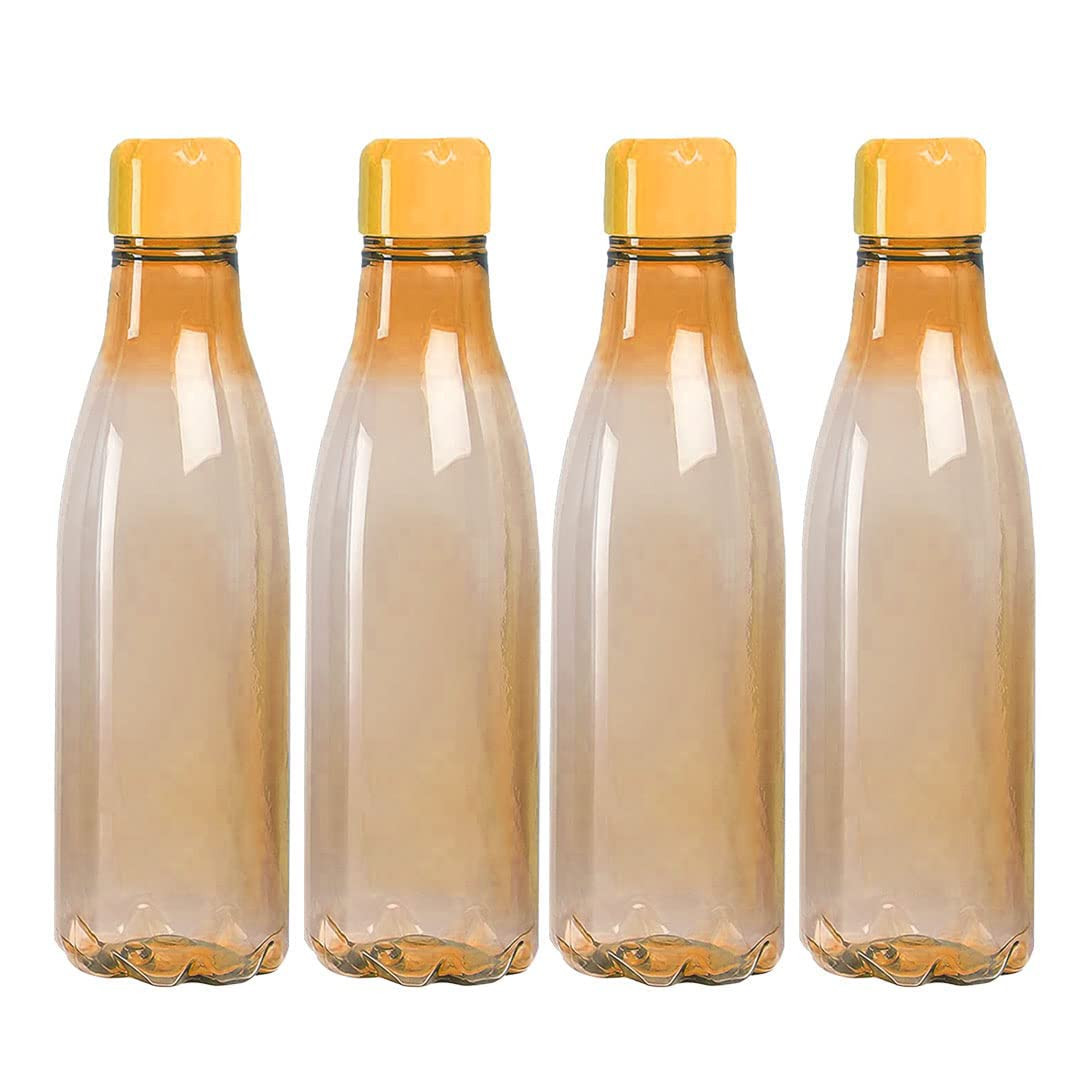 Kuber Industries BPA Free Plastic Water Bottles | Unbreakable, Leak Proof, 100% Food Grade Plastic | For Kids & Adults | Refrigerator Plastic Bottle Set of 4 - Orange