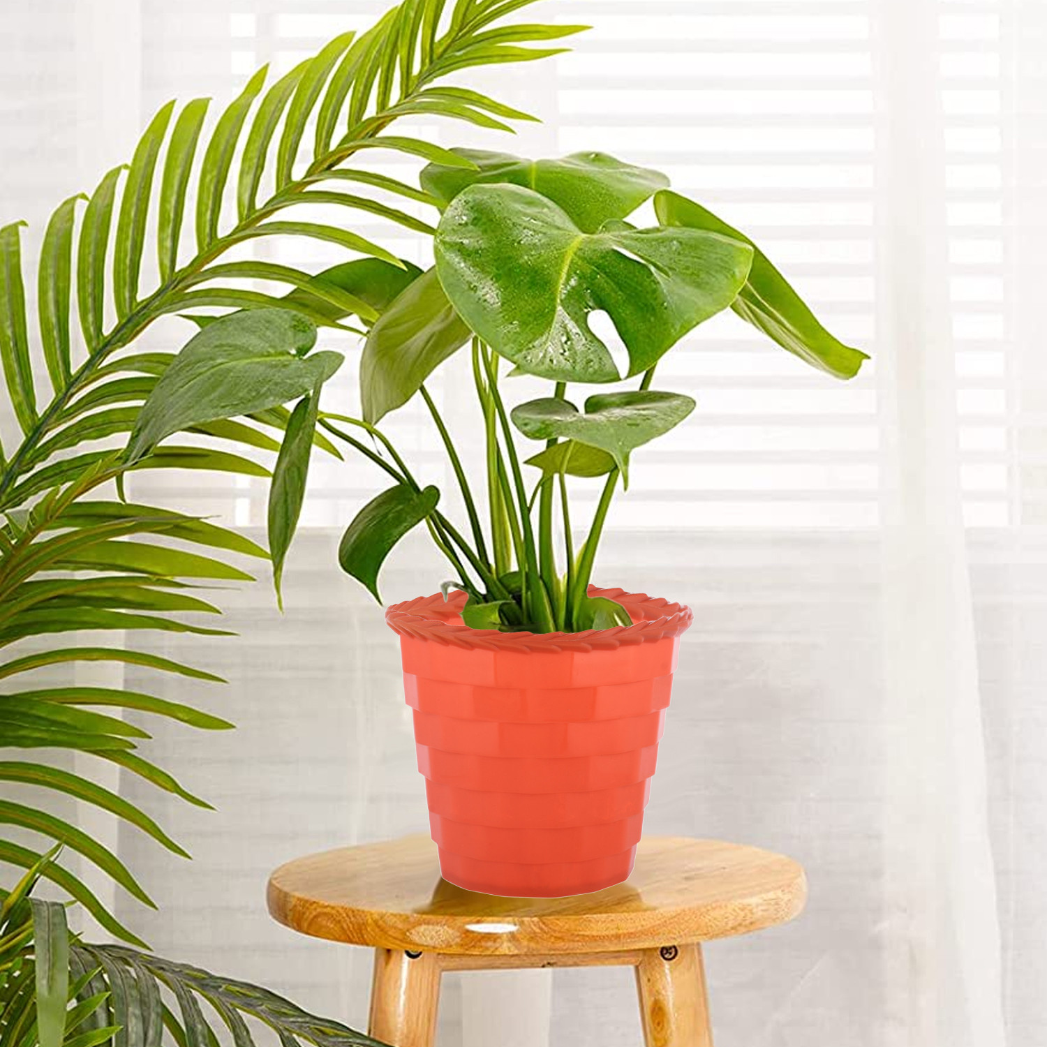 Kuber Industries Brick Flower Pot|Durable Plastic Flower Pots|Planters for Home Décor|Garden|Living Room|Balcony|6 Inch|(Orange)