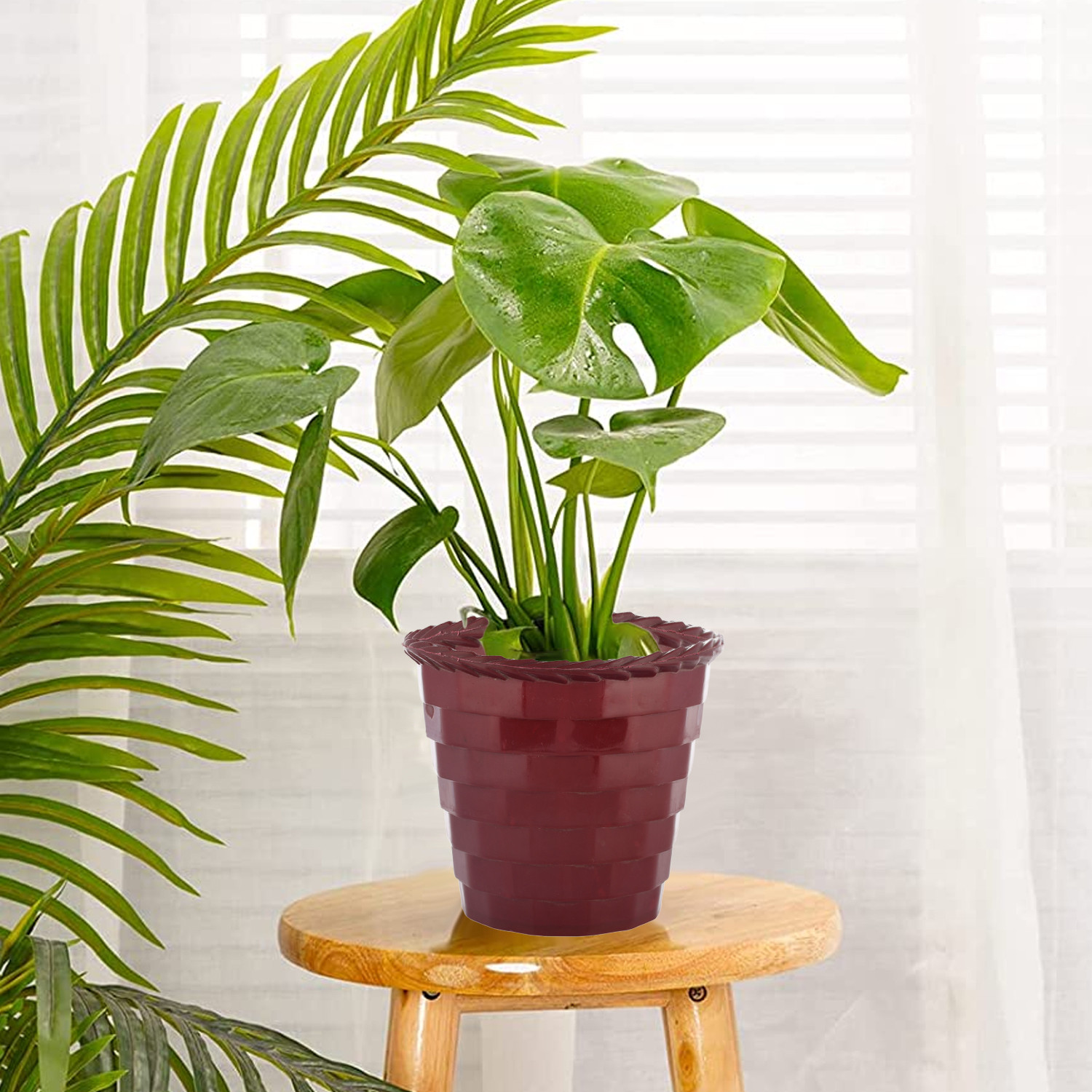 Kuber Industries Brick Flower Pot|Durable Plastic Flower Pots|Planters for Home Décor|Garden|Living Room|Balcony|6 Inch|(Maroon)
