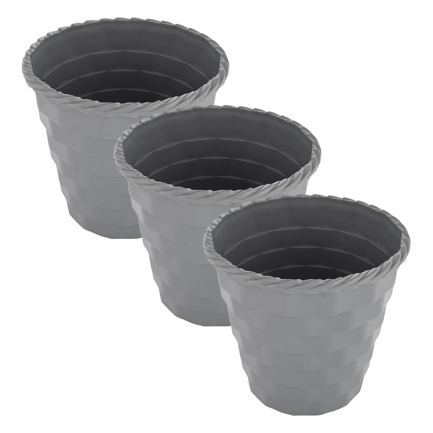 Kuber Industries Brick Flower Pot|Durable Plastic Flower Pots|Planters for Home Décor|Garden|Living Room|Balcony|6 Inch|(Grey)