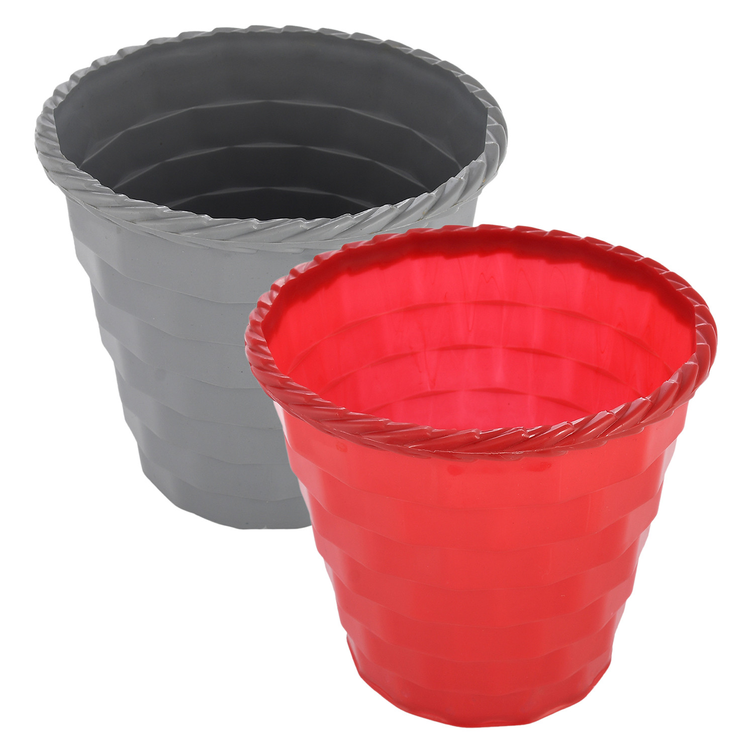 Kuber Industries Brick Flower Pot|Durable Plastic Flower Pots|Planters for Home Décor|Garden|Living Room|Balcony|6 Inch|Pack of 2 (Red & Grey)