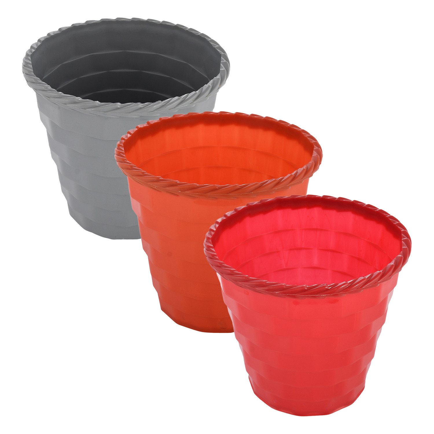 Kuber Industries Brick Flower Pot|Durable Plastic Flower Pots|Planters for Home Décor|Garden|Living Room|Balcony|6 Inch|Pack of 3 (Multicolor)