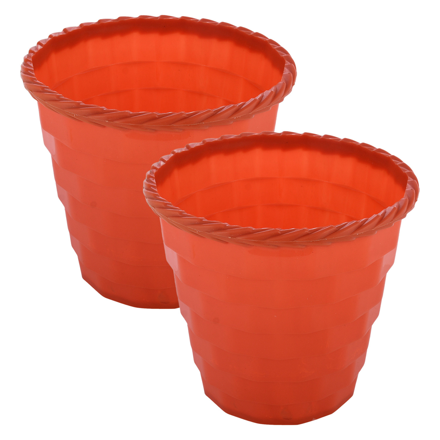 Kuber Industries Brick Flower Pot|Durable Plastic Flower Pots|Planters for Home Décor|Garden|Living Room|Balcony|8 Inch|(Orange)