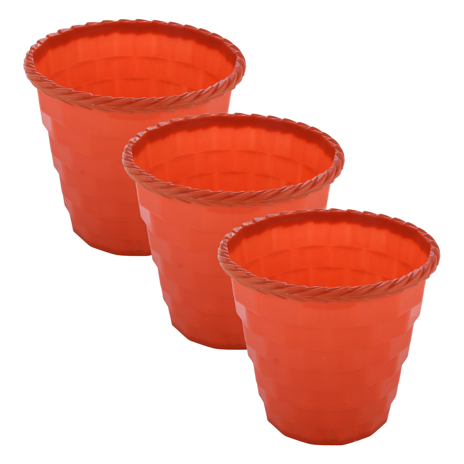 Kuber Industries Brick Flower Pot|Durable Plastic Flower Pots|Planters for Home Décor|Garden|Living Room|Balcony|8 Inch|(Orange)